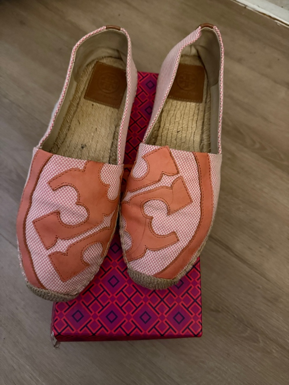 Tory Burch Coral Pink Espadrille Slip-Ons